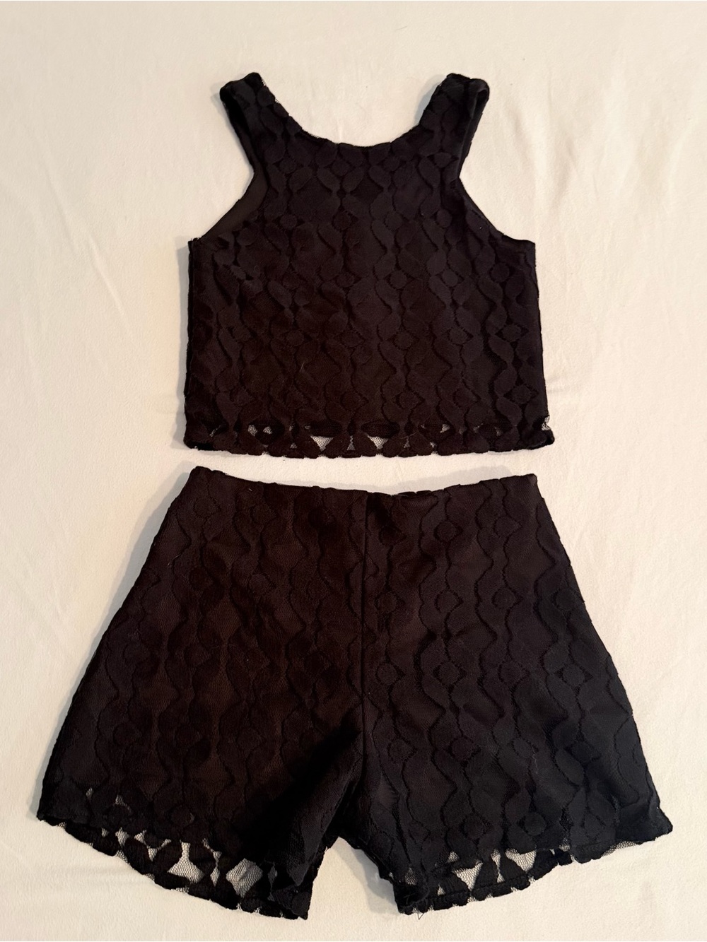 Sally Miller Black Lace Crop Tank & Lace Shorts Set